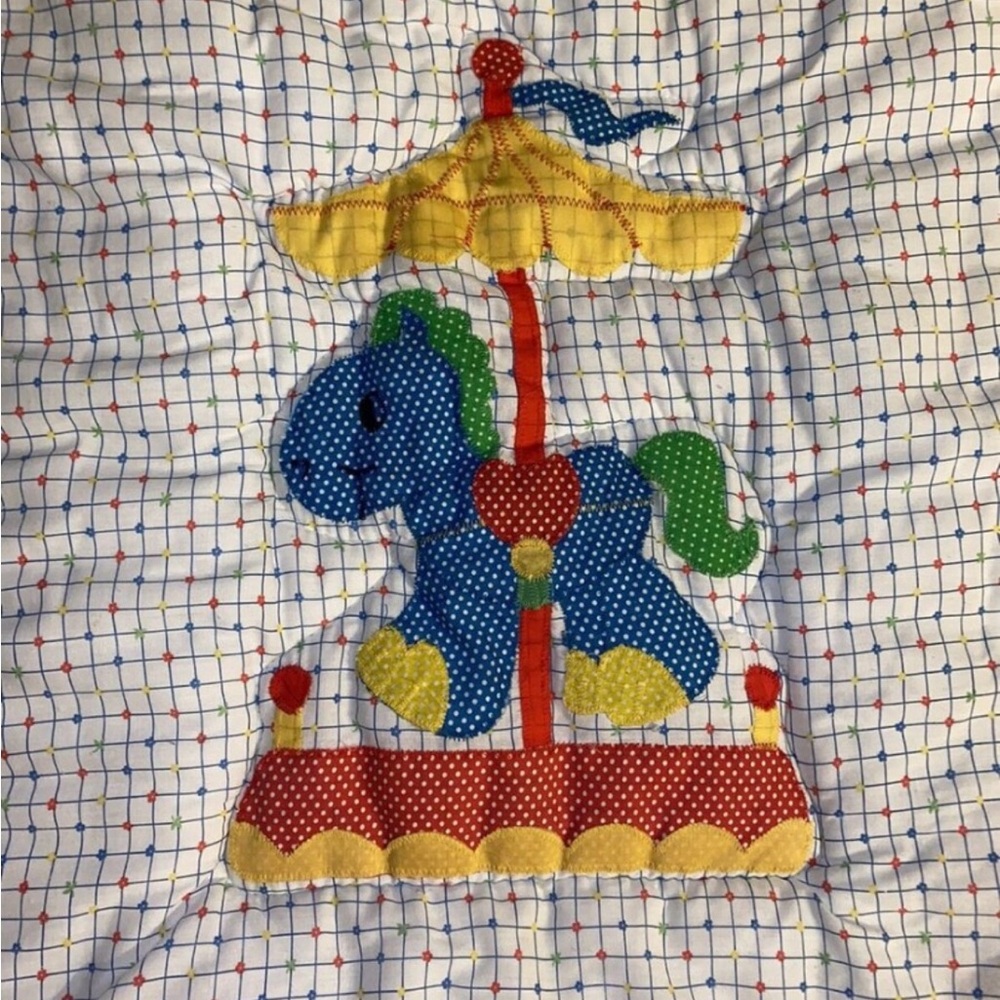 Vintage Little Bedding Red Calliope Carousel Horse Baby Quilt Blanket